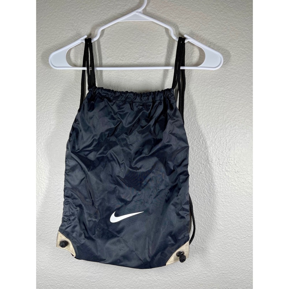Nike Drawstring Backpack Gym Sack Cinch Bag White Logo Black Sport